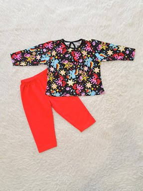 [SIZE 9/12M , 18/24M] Baby Girl Set : Little Pony on Black with Red Pant