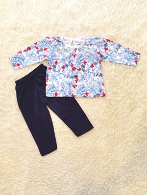 [SIZE 6/9M - 12/18M] Baby Girl Set : Mix Flower on White with Black Pant