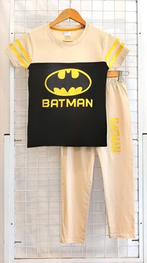 SIZE 9/10 BIG KIDS Pyjamas PLAIN BATMAN LOGO CREAM BLACK - Short Sleeve (Big Size) 9y-14y (KWF)