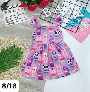 [SIZE 7] Kids Dress CUTE CAT AND PANDA LIGHT PURPLE