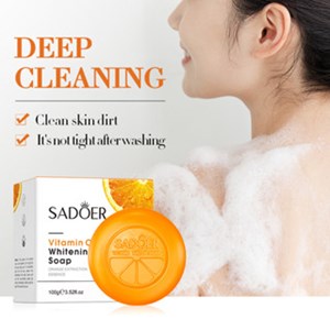 SADOER Pure Vitamin C Soap BRIGHTENING & ANTI-AGING FACIAL CLEANSER Skin Tone Improving Dark Yellow Cleansing Handmade