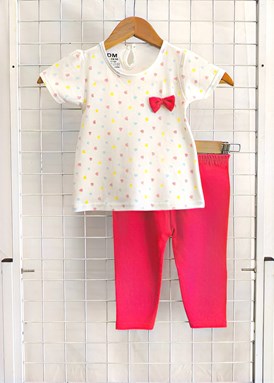 [SIZE 12M - 36M] Baby Girl Set : CUTE COLORFUL LOVE WHITE WITH HOT PINK PANT (12m - 36m) SDM