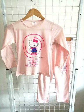 SIZE 9/10 BIG KIDS  Pyjamas PLAIN HELLO KITTY DRAW Soft Pink - Long Sleeve (Big Size) 9y-14y