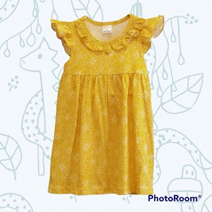[SIZE 7 , 8] Kids Dress AESTHETIC FLOWER DRAWING YELLOW