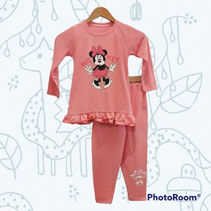[SIZE 8, 10] Pyjamas Kids CUTE MINNIE DANCING PINK LONG Sleeve with LONG Pant