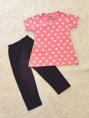 [SIZE 1/2Y] Girl Set : WHITE SHELLS PINK WITH BLACK PANT (1y - 8y) SDM