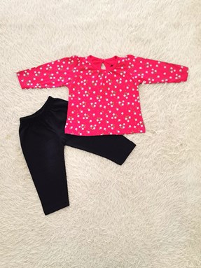 [SIZE 6/9M] Baby Girl Set : White Flower on Pinky with Black Pant