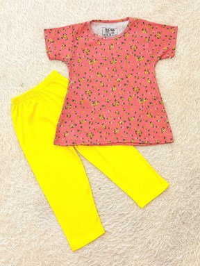 [SIZE 1/2Y ] Girl Set : YELLOW BUTTERCUP ROSEWOOD PINK WITH YELLOW PANT (1y - 8y) SDM