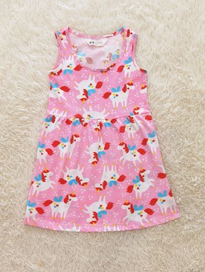 [SIZE 4 - 6 ] Kids Dress UNICORN PINK : (size 2 - 14 sesuai utk 1y - 7y) HM