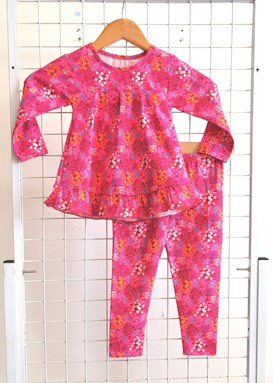 [SIZE 3/4Y ] Pyjamas Dollset - SMALL FLOWERS HOT PINK - size 3T - 8T (SPG)