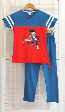 SIZE 9/10  BIG KIDS Pyjamas PLAIN EJEN ALI IV BLUE RED - Short Sleeve (Big Size) 9y-14y (KWF)