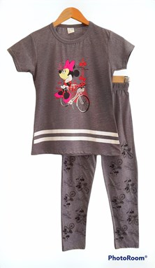 SIZE 11/12 - 13/14 BIG KIDS Pyjamas PLAIN MINNIE MOUSE BICYCLE DARK GREY - Short Sleeve (Big Size) 9y-14y (KWF)