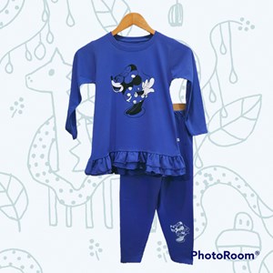[SIZE 8 , 9] Pyjamas Kids CUTE MINNIE REACTION BLUE LONG Sleeve with LONG Pant