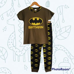 SIZE 9/10 , 11/12 BIG KIDS Pyjamas PLAIN BATMAN GOLD III MOSS GREEN - Short Sleeve (Big Size) 9y-14y (KWF)