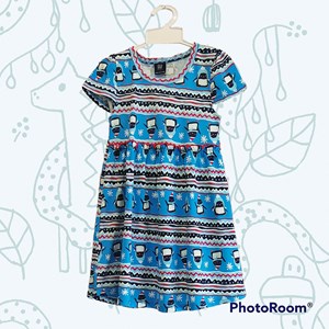 [SIZE 9 - 14] Kids Dress CUTE PENGUIN WINTER BLUE