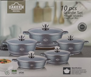 Uakeen VK19 10pcs Granite Cookware Set Coating Non Stick Casserole