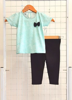 [SIZE 24/30M , 30/36M] Baby Girl Set : FLOWER SHADOW MINT GREEN WITH BLACK PANT SDM