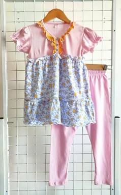 [SIZE 1Y, 4Y] Pyjamas Dollset - YELLOW FLOWER WHITE AND PINK RUFFLE - size tag 1T - 6T