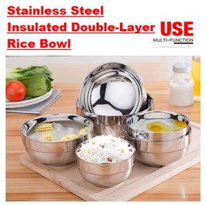 Insulated Rice Bowl Stainless Steel Double Layer Anti Scald Round Soup Bowl