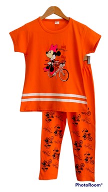 SIZE 13/14 BIG KIDS Pyjamas PLAIN MINNIE MOUSE BICYCLE ORANGE - Short Sleeve (Big Size) 9y-14y (KWF)