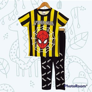 SIZE 9/10 BIG KIDS Pyjamas SPIDERMAN STRIPE YELLOW - Short Sleeve (Big Size) 9y-14y (KWF)