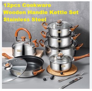 12pcs Cookware Wooden Handle Kettle Set