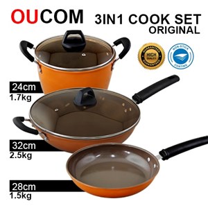 3 in 1 Non-stick Cookware Set Wok Pan Pot Set Periuk Non-Stick Set Periuk Memasak