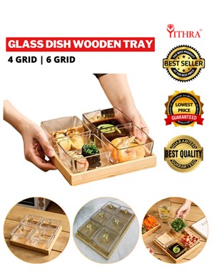 GLASS DISH WOODEN TRAY