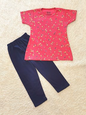 [SIZE 1/2Y] Girl Set : YELLOW FLOWER BRICK RED WITH BLUE BLACK PANT (1y - 8y) SDM