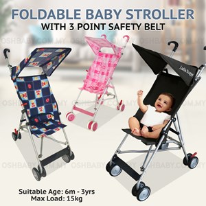 FOLDABLE BABY STROLLER WITH 3 POINT SAFETY BELT