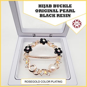Hijab Buckle Original Pearl Sabah Black Resin (Rosegold)