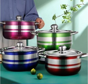 8pcs Cookware Set Diamond Metallic Stainless Steel Pan Pot Set