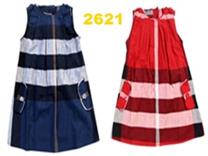 2621  BURBERRY DRESS ( SIZE 2Y-7Y )  BLUE / RED
