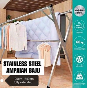 【Foldable / Extendable】Stainless Steel Clothes Hanger/Foldable Cloth Drying Rack/Penyidai Baju/Ampaian Baju/Rak Baju