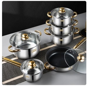 12pcs Cookware Gold Handle Set