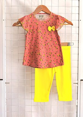 [SIZE 24/30M] Baby Girl Set : YELLOW BUTTERCUP ROSEWOOD PINK WITH YELLOW PANT (12m - 36m) SDM