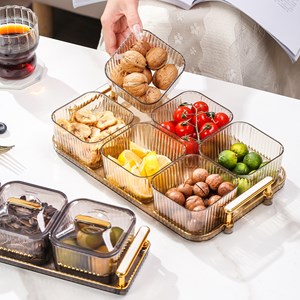 4-6 Grid Acrylic Fruit Plate Candy Plate Household Living Room Desktop With Iron Tray Base For Dried fruit Snack bekas kuid raya