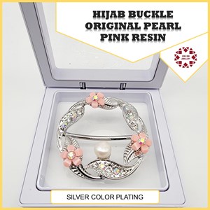 Hijab Buckle Original Pearl Sabah Pink Resin (Silver)