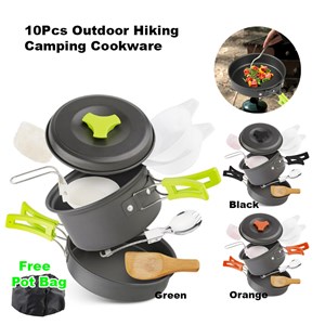[IVEA] 10Pcs/ Outdoor Hiking Camping Cookware Pot/ Backpacking Cookout Picnic/ Set Alat Berkhemah Periuk Memasak