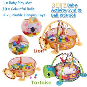 3 IN 1 Lion/Tortoise Cartoon Baby Activity Gym & Ball Pit Pool Indoor Safe Play Mats