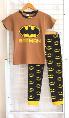 SIZE 9/10 BIG KIDS Pyjamas PLAIN BATMAN GOLD II Brown - Short Sleeve (Big Size) 9y-14y (KWF)
