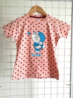 [ SIZE 5/6Y ] T-Shirt Short Sleeve DORAEMON LOVE Peach 1 (KW)