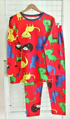 SIZE XL - 3XL DEWASA   Pyjamas MIX CAT RED  (HELAL)