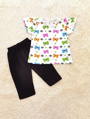 [SIZE 9M] Baby Girl Set : White Butterfly With Black Pant