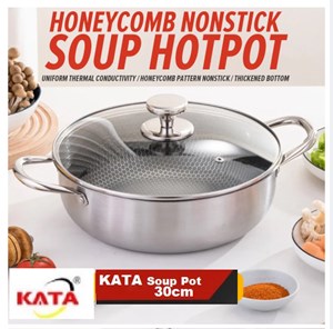 KATA Soup Pot 26cm 316 Stainless Steel Honeycomb Soup Pot With Glass Lid