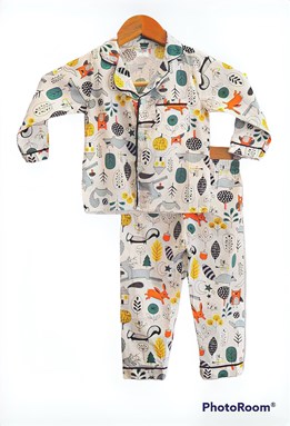 [SIZE 3] Pyjamas Kids Button MIX ANIMALS WHITE