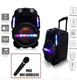 8 Inch Loudspeaker MN09 (BLACK) Portable Rechargeable Bluetooth Speaker Support Aux in, USB & TF Card