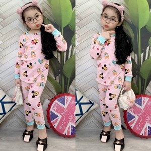 [SIZE 4, 8 , 9] Pyjamas Kids CUTE MICKEY AND FRIENDS LIGHT PINK LONG Sleeve with LONG Pant