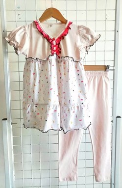 [SIZE 1Y] Pyjamas Dollset - STAR AND MOON WHITE PEACH RUFFLE - size tag 1T - 6T