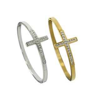 Stainless Steel Bangle - Cross (Silver/Gold)